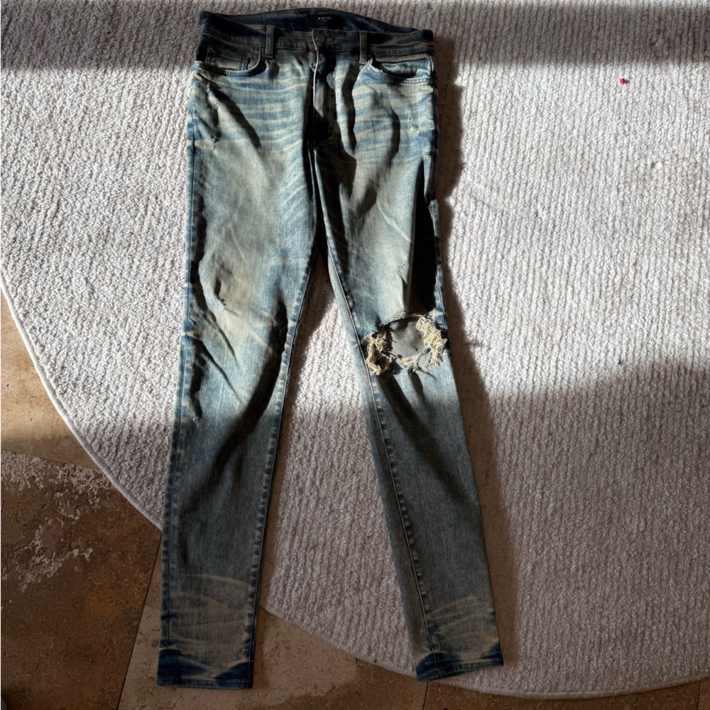 AMIRI Light Blue Distressed Skinny Jeans